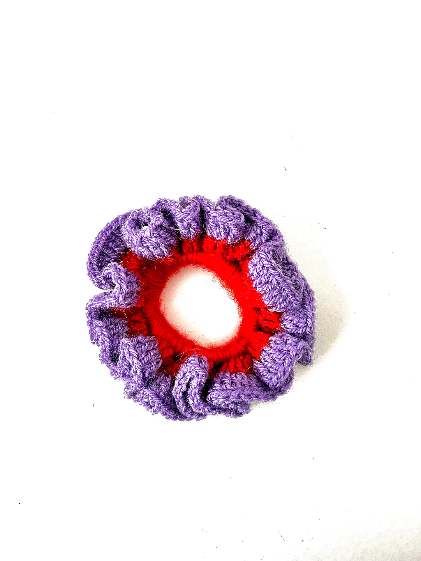 Crochet purple and orange scrunchie