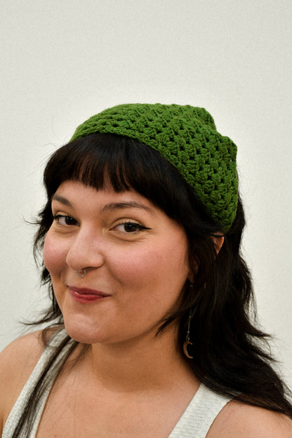 DARK GREEN CROCHET BANDANA