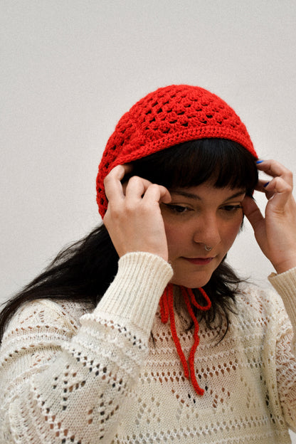 RED GRANNY SQUARE BONNET