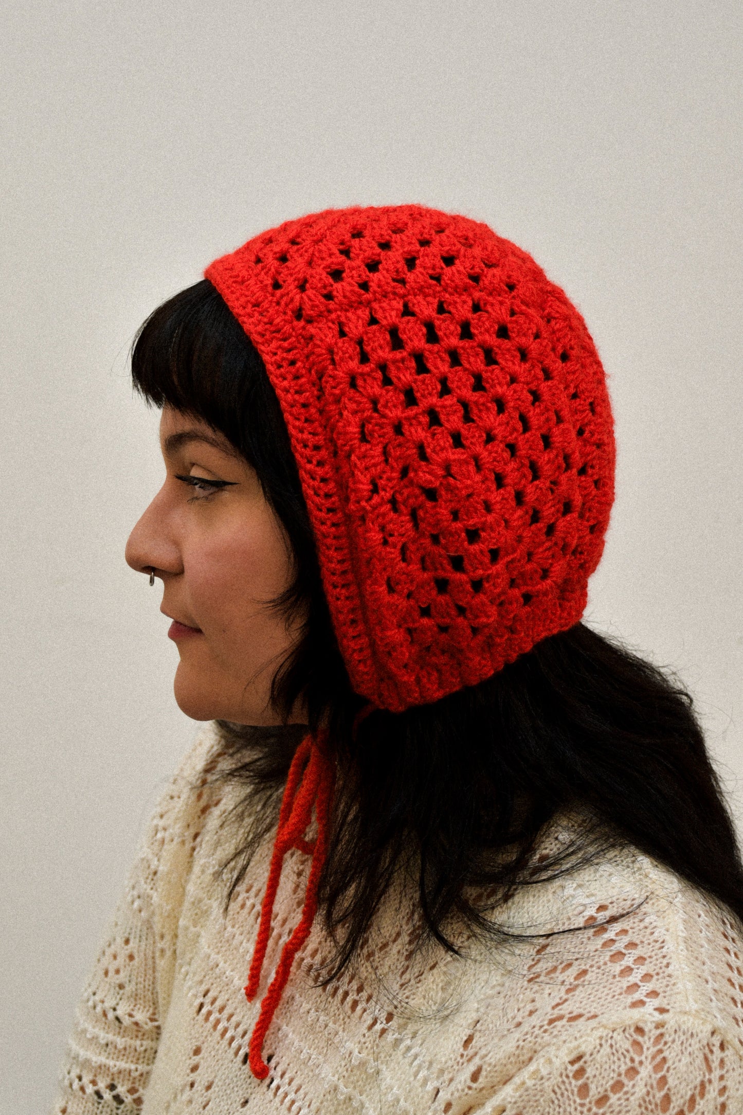 RED GRANNY SQUARE BONNET