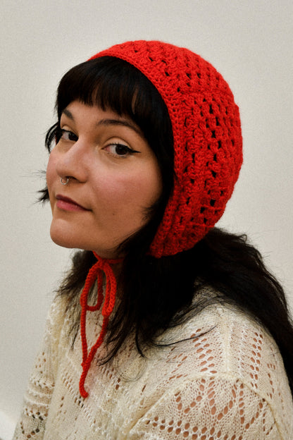 RED GRANNY SQUARE BONNET