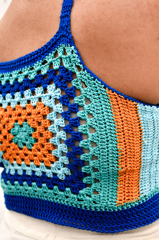 CROCHET TOP YELLOW&BLUES