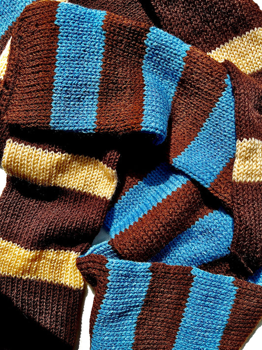 Striped blue and brown knitted scarf