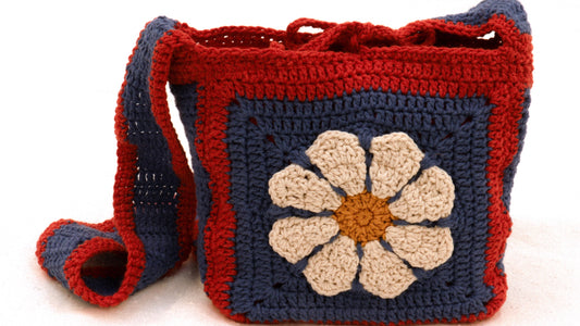 BLUE&ORANGE DAISY CROCHET BAG