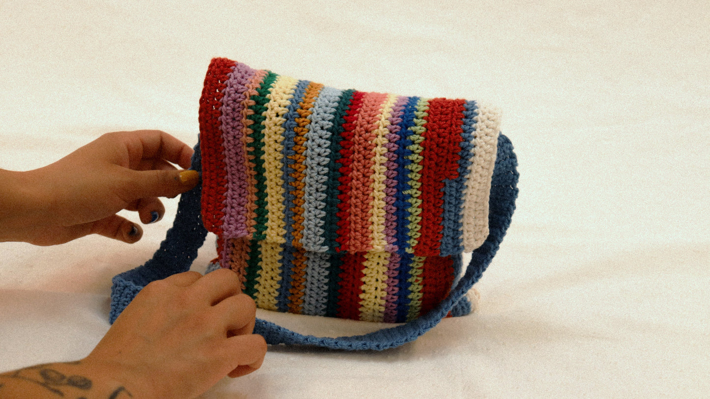 COLORFUL STRIPED CROCHET SHOULDER BAG