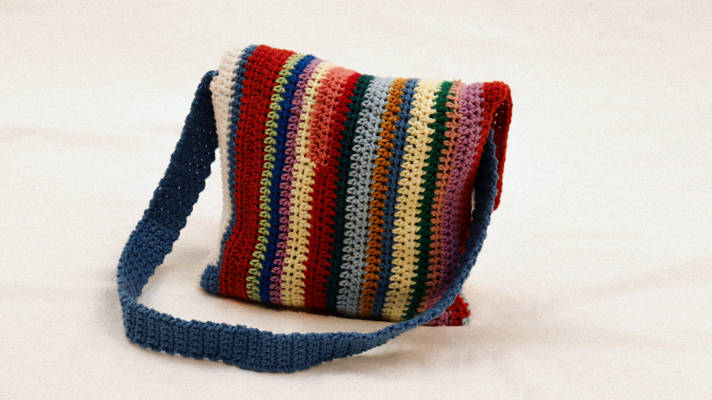 COLORFUL STRIPED CROCHET SHOULDER BAG