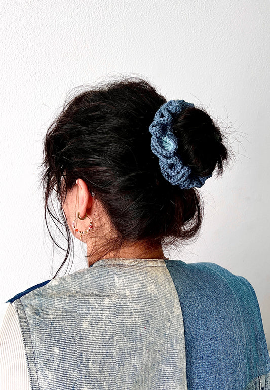 Crochet blue scrunchie
