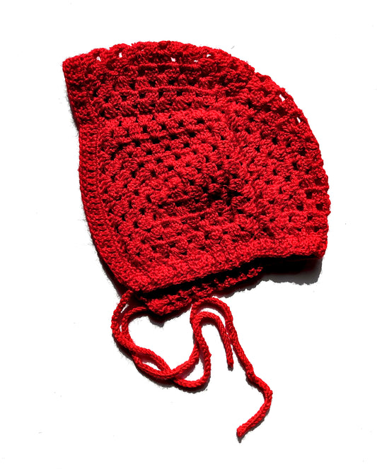 Granny square red bonnet