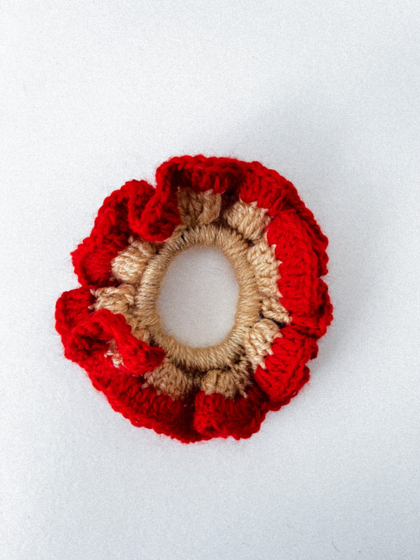 BEIGE&ORANGE CROCHET SCRUNCHIE