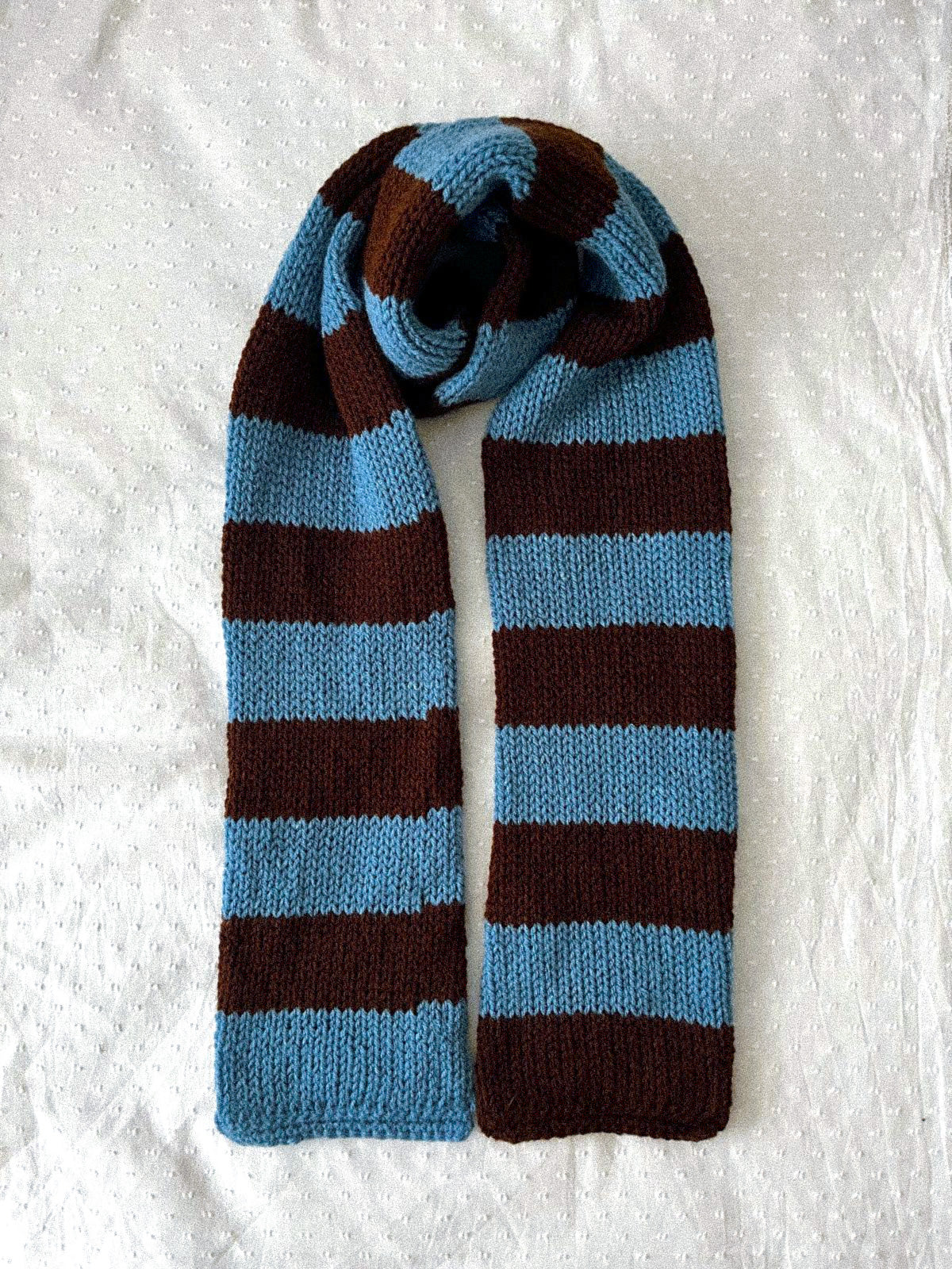 STRIPED BLUE&BROWN KNITTED SCARF