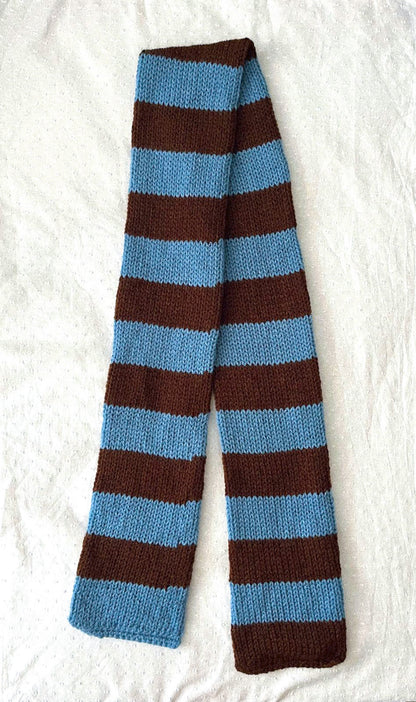 STRIPED BLUE&BROWN KNITTED SCARF